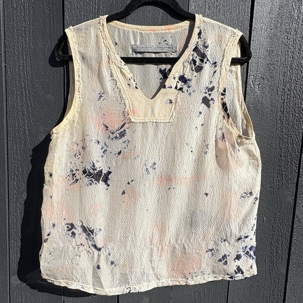 Raquel Allegra Boho Silk Art To Wear Top Sz 0 XS Sheer Abstract Handmade Lux USA